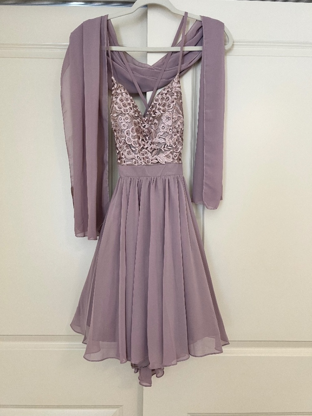 Dusty Mauve Floral Sequin Dress with Matching Shawl
